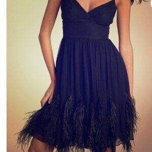 Rare Vintage BCBGMaxAzria Black Silk and Ostrich Feather Mini Dress!